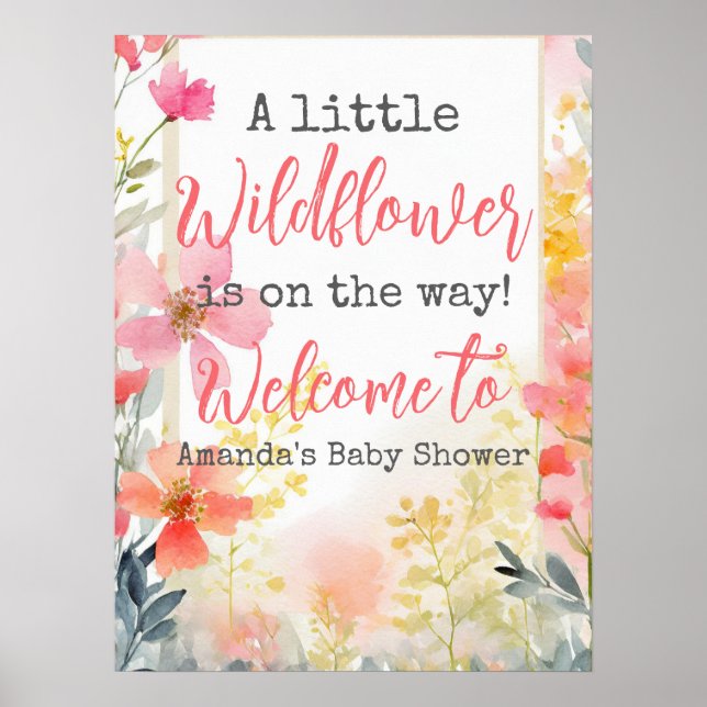 Poster Baby shower Floral Petit Fleur sauvage Fleur de Pê (Devant)