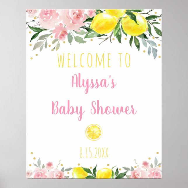 Poster Baby shower Floral Pink Lemonade Bienvenue (Devant)