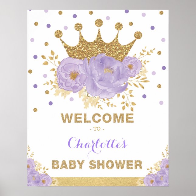 Poster Baby shower Floral Princess Crown Bienvenue (Devant)