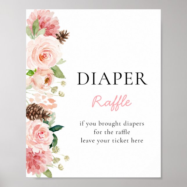 Poster Baby shower floral rose d'hiver Raffin (Devant)