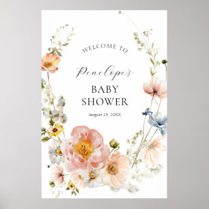 Poster Baby shower floral rose doux Bienvenue