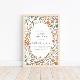 Poster Baby shower floral Super rétro moderne