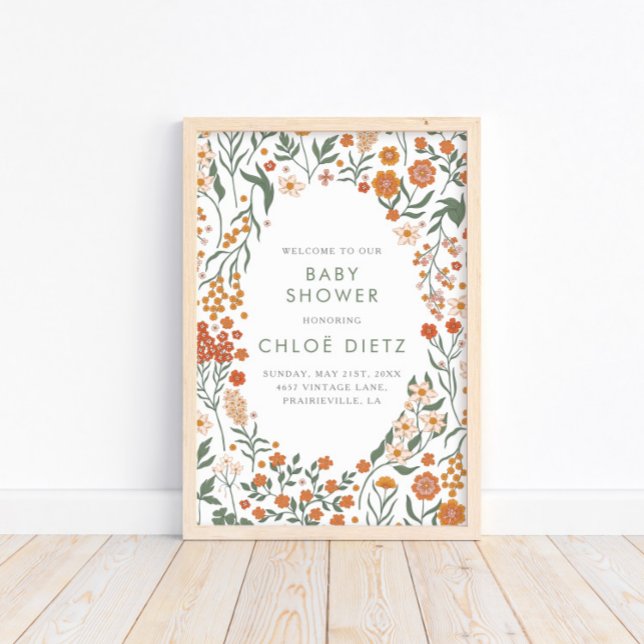 Poster Baby shower floral Super rétro moderne (Créateur téléchargé)
