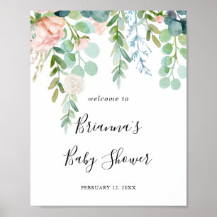 Poster Baby shower floral tropical coloré Bienvenue