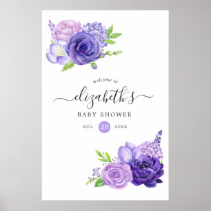 Poster Baby shower Floral Ultra Violet