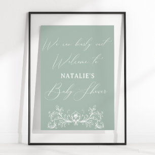 Poster Baby Shower Floral Vert Timeless Vintage
