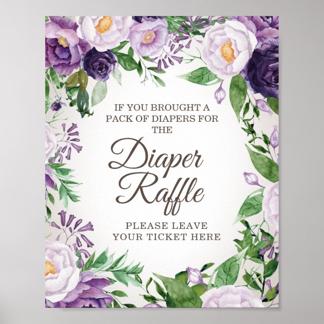 Poster Baby shower Floral Violet Déchets Raffle (Devant)