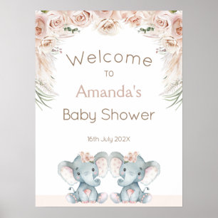 Poster Baby shower Flush Twin Elephants Welcome