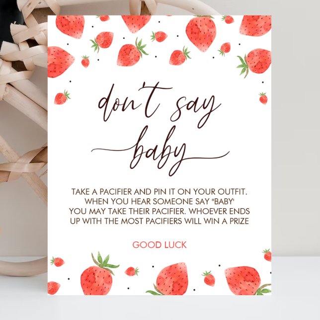 Poster Baby shower fraise ne pas dire Baby Game Sign (Créateur téléchargé)