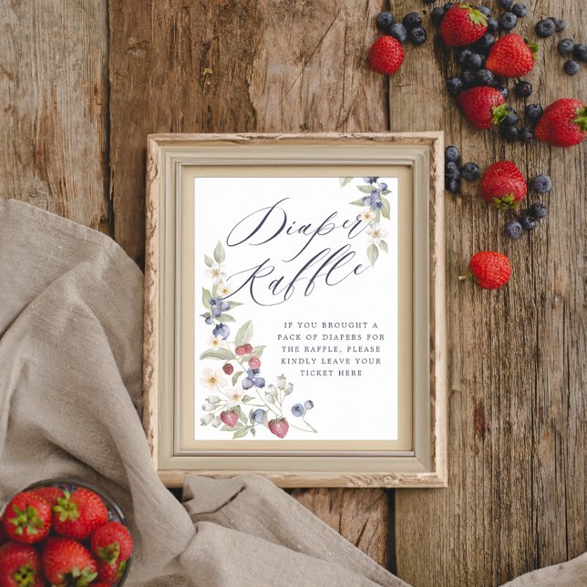 Poster Baby shower Fromage Raffle Fruits et Fleurs sauvag (Baby Shower Diaper Raffle Wild Berries & Flowers Poster)