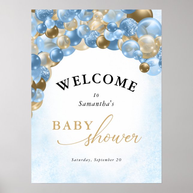Poster Baby shower Garçon Arch Blue & Gold (Devant)