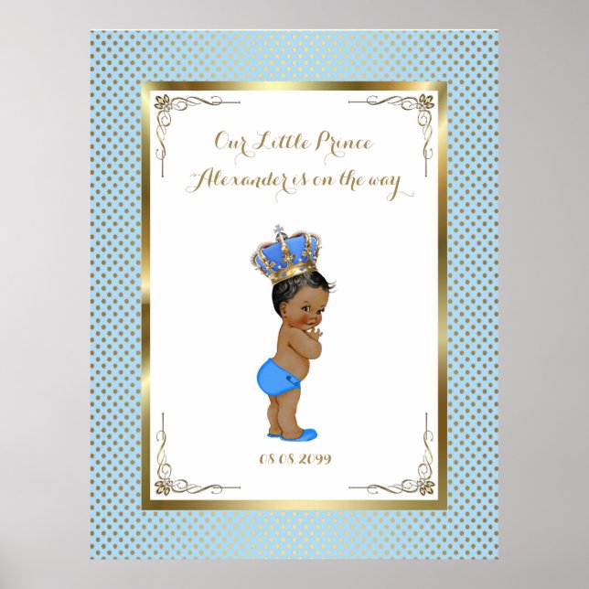 Poster Baby shower Garçon, bleu blanc, élégant, 32x41 300 (Devant)