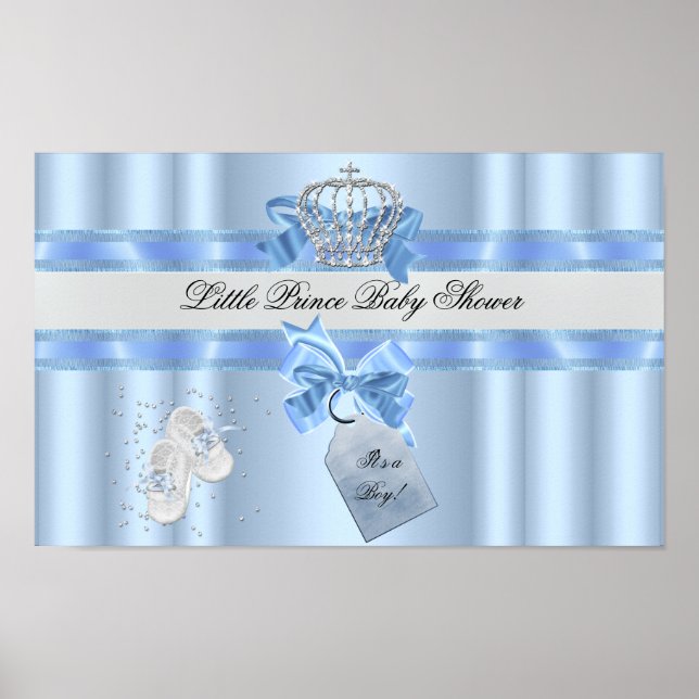 Poster Baby shower Garçon Bleu Petit Prince Couronne 3a (Devant)