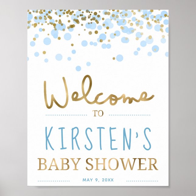 Poster Baby shower Garçon Blue & Gold Bienvenue (Devant)