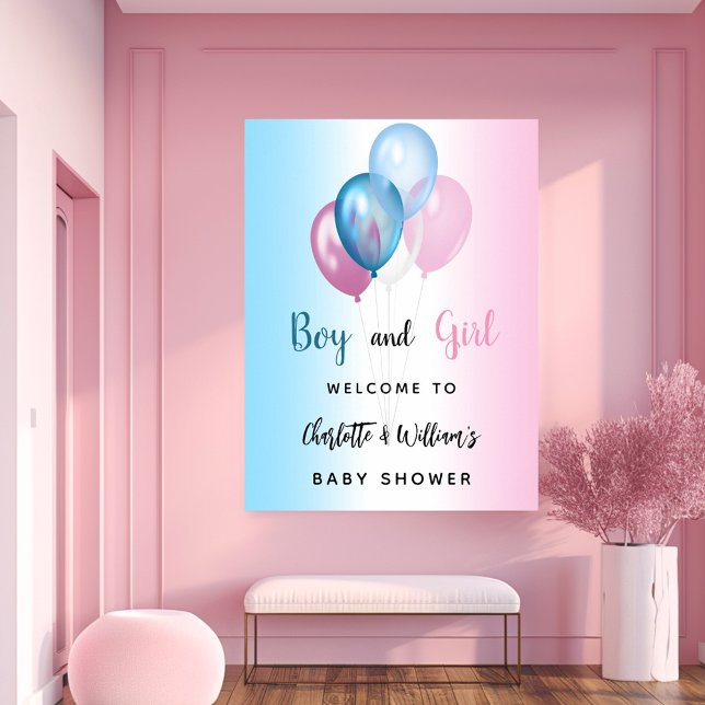 Poster Baby shower garçon fille bleu rose bienvenue (Créateur téléchargé)