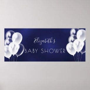 Poster Baby shower garçon marine bleu blanc nom de ballon