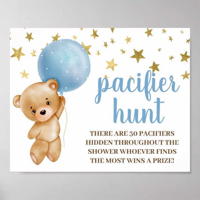 Poster Baby shower Garçon ours Pacifique Chasse signe (Devant)