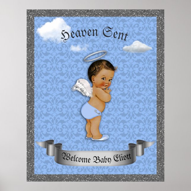 Poster Baby shower garçon, Prince garçon, bleu, 16 (Devant)