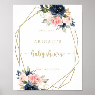 Poster Baby shower géométrique Floral Gold