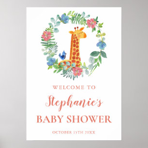 Poster Baby shower Giraffe & Baby shower de couronne fleu