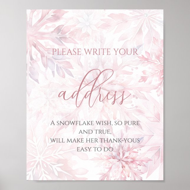 Poster Baby shower Girl rose Snowflake Adresse (Devant)