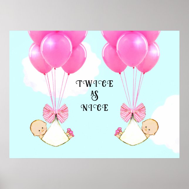Poster Baby shower Girl Twins (Devant)