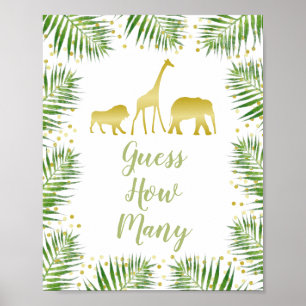 Poster Baby shower Gold Safari Devinez Combien de Jeu Sig