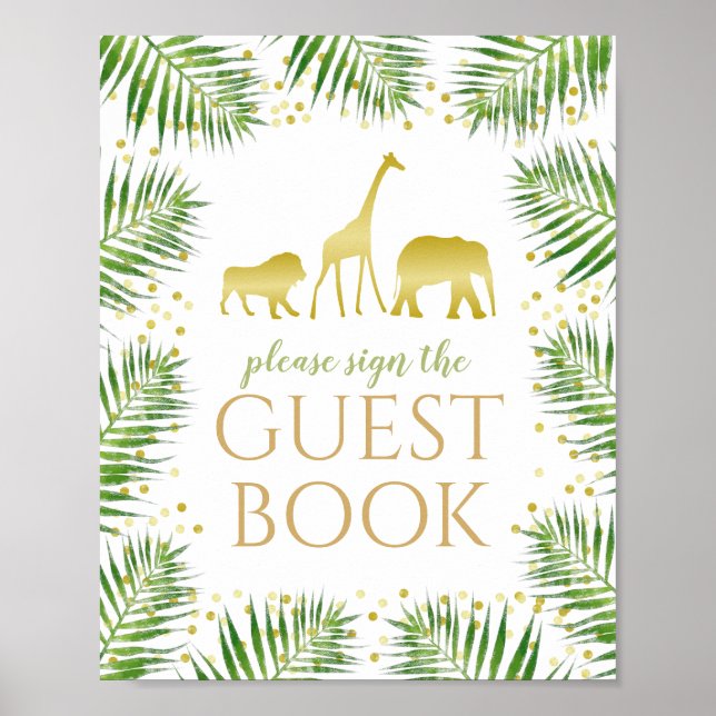 Poster Baby shower Gold Safari Guest Book Décor (Devant)