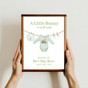 Poster Baby shower Habille verte Bunny de Pâques Bienvenu