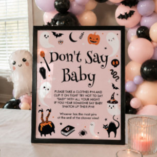 Poster Baby Shower Halloween Rose 'Ne dites pas bébé' Jeu