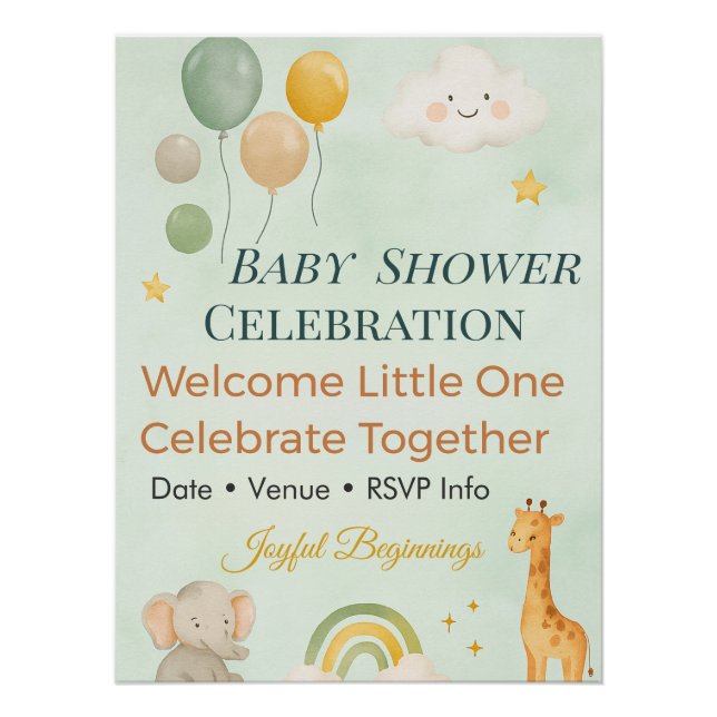 Poster Baby Shower Invitation | Rainbow | Elephant | Cute (Devant)