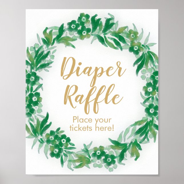 Poster Baby shower Jardin vert Déchets Raffle Signe (Devant)