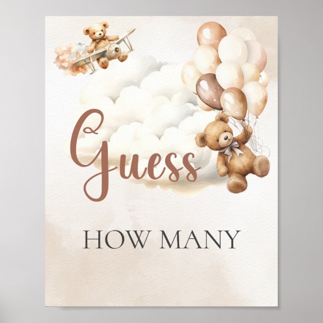 Poster Baby shower JEU DEVINEZ COMBIEN DE Ballons Ours (Devant)