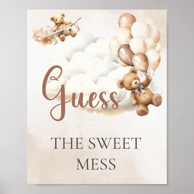 Poster Baby shower JEU GUESS THE SWEET MESS Bear Balloon (Devant)