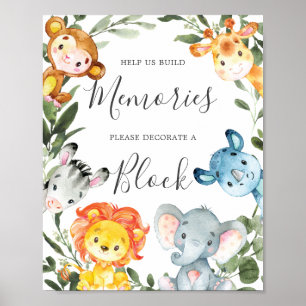 Poster Baby shower Jungle Animaux Décorez Un Panneau Bloc