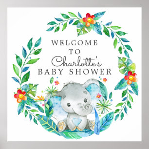 Poster Baby shower Jungle Elephant Bienvenue