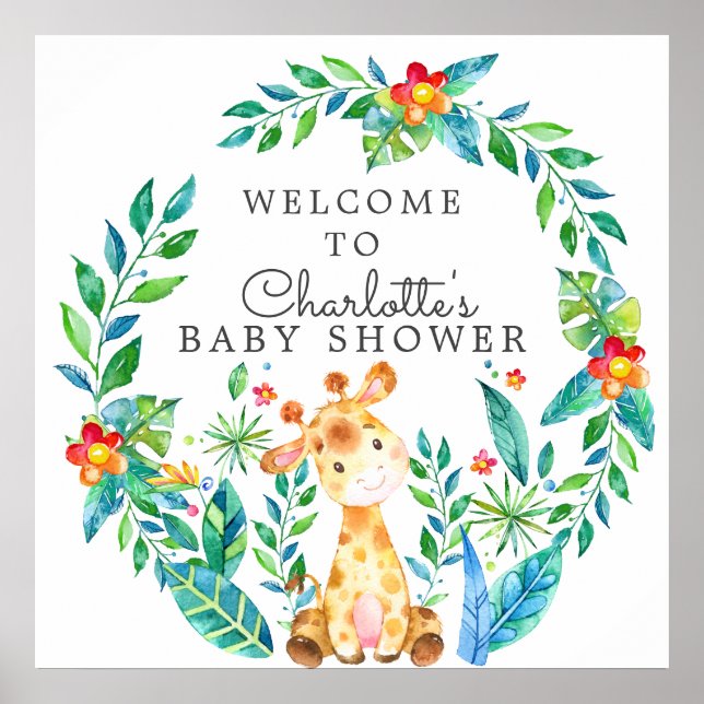 Poster Baby shower Jungle Giraffe Bienvenue (Devant)