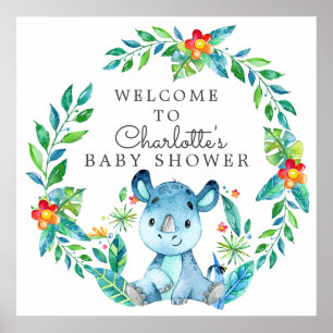Poster Baby shower Jungle Rhino Bienvenue