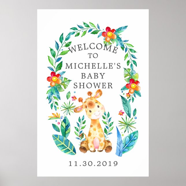 Poster Baby shower Jungle Safari Animaux Bienvenue (Devant)