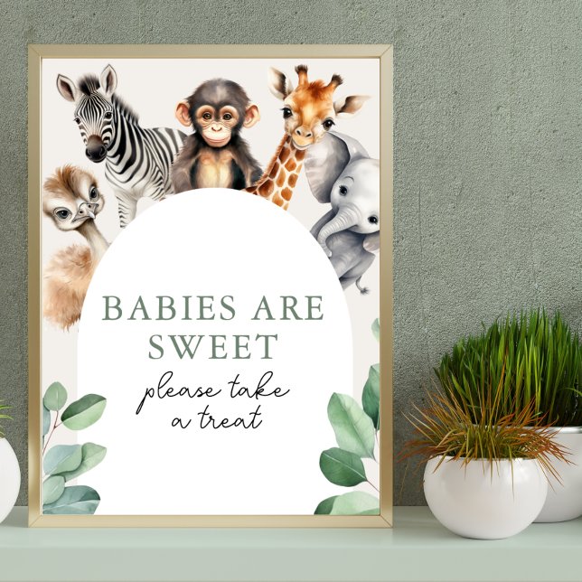 Poster Baby shower Jungle Safari Animaux Prenez une retra (Jungle Safari Animals Baby Shower Take a Treat Poster)