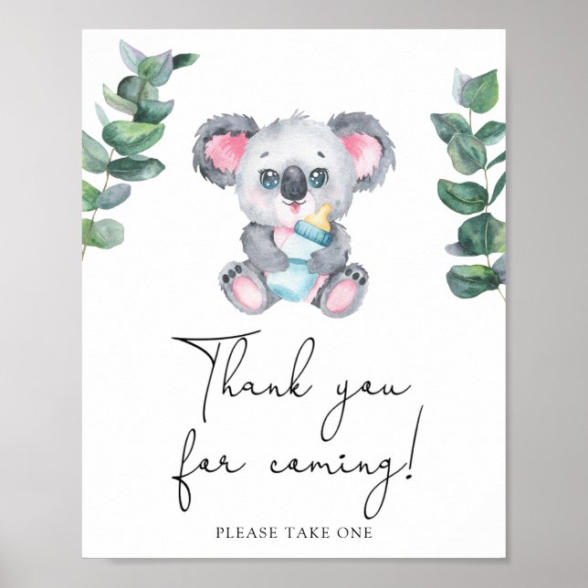 Poster Baby shower koala - Merci d'être venu  (Devant)