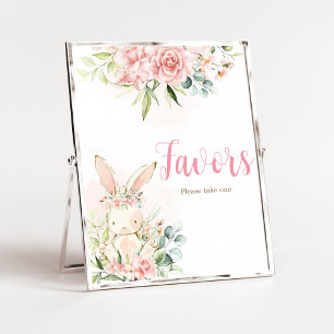 Poster Baby shower lapin rose floral Faveurs