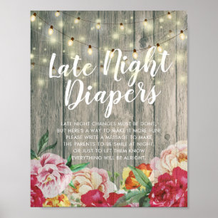 Poster Baby shower Late Night Diapers Fleurs Lumières Boi