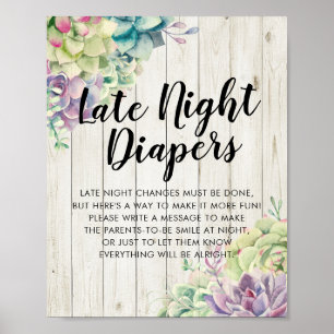 Poster Baby shower Late Night Diapers Signale Bois Succul