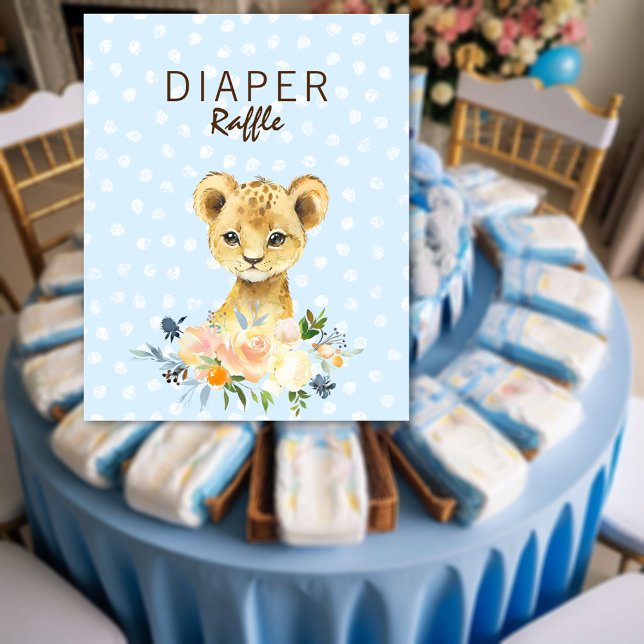 Poster Baby shower Lion  Lion Cub Floral Bleu (Créateur téléchargé)