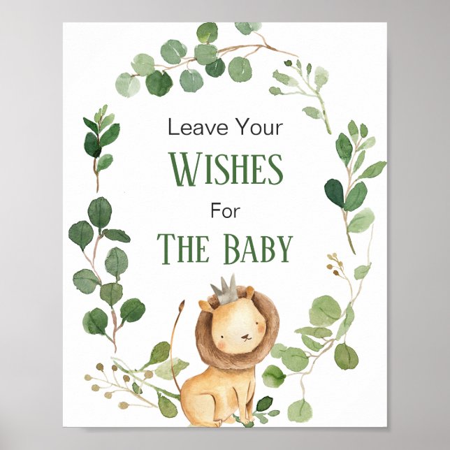 Poster Baby shower Lion verdoyant Voeux pour bébé (Devant)