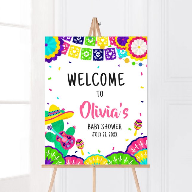 Poster Baby shower Little Senorita Fiesta Bienvenue (Mexican Baby Shower Welcome Sign)