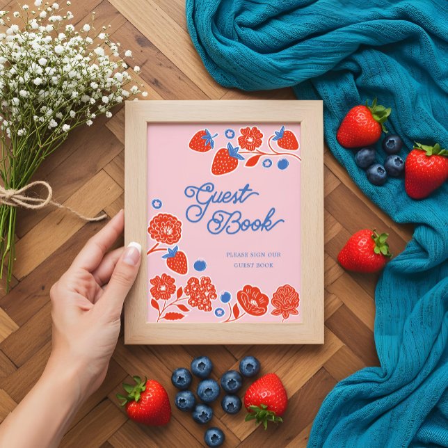 Poster Baby shower Livre d'hôtes Berries & Fleurs (Baby Shower Guest Book Berries & Flowers)