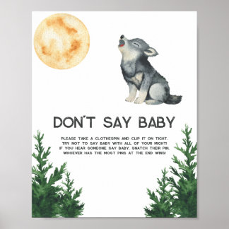 Poster Baby shower loup - Ne dites pas bébé