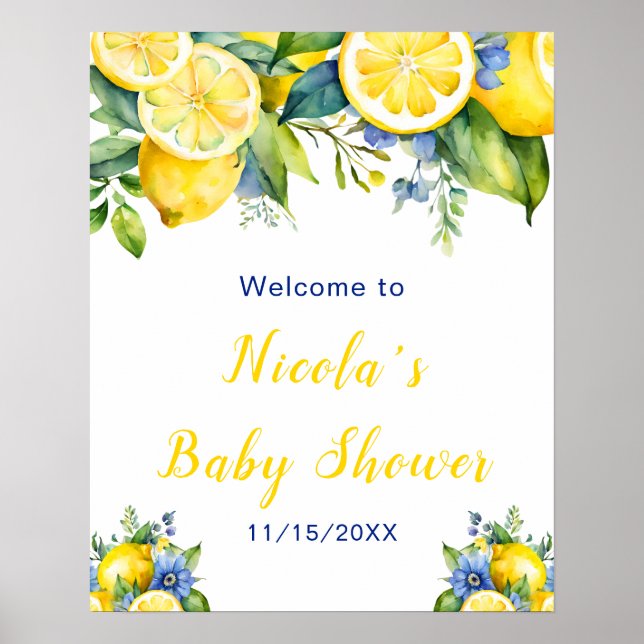Poster Baby Shower Méditerranéen Citron (Devant)
